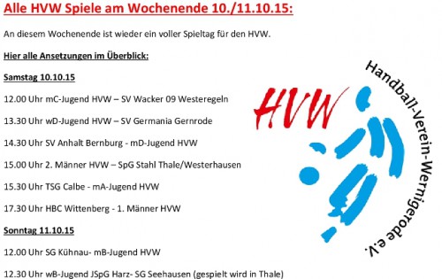 HVW Spiele am Wochenende 10./11.10.15